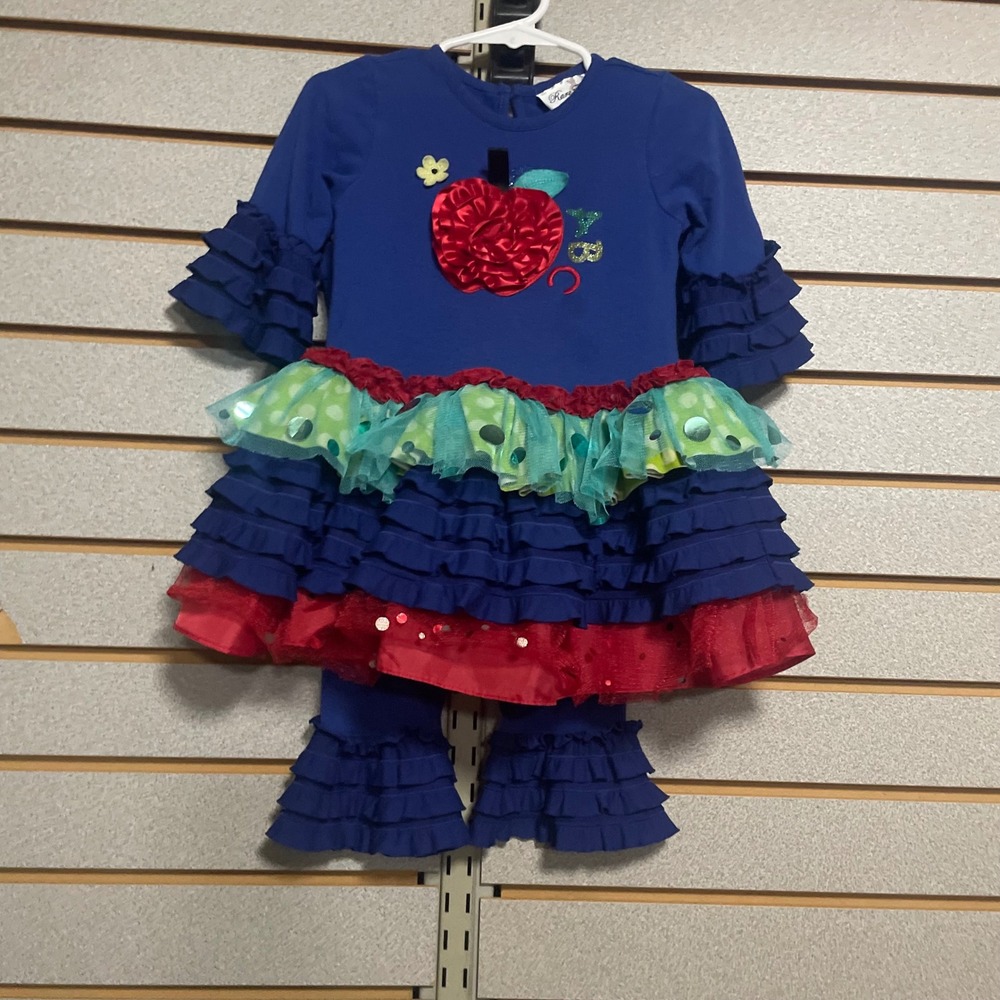Rare Editions Kids Royal‎ Blue Apple ABC Ruffle Tunic and Leggings Set